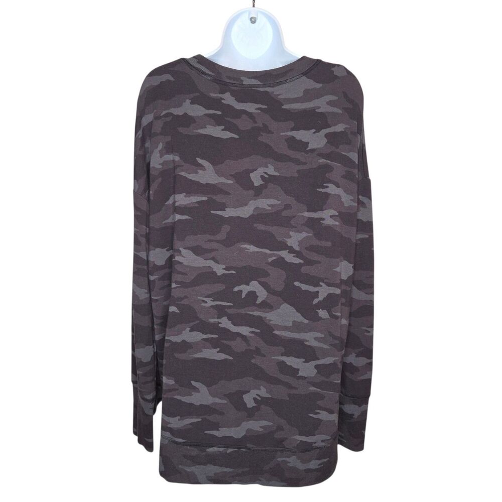 Athleta Coaster Luxe Grey Camo Sweatshirt L EUC Pullover Oversized Thumbhole Top - Picture 2 of 6